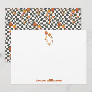 Tarjeta De Agradecimiento Ducha a cuadros de champiñones naranja retro perso