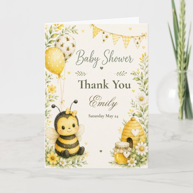 Tarjeta De Agradecimiento Ducha de Bebé Abeja (Anverso)