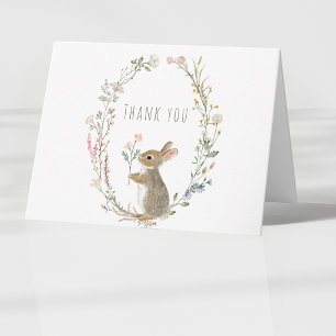 Tarjeta De Agradecimiento Ducha de Bebé Acuarela Conejo Bosque Rústico