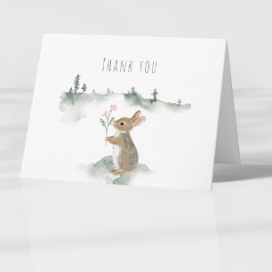 Tarjeta De Agradecimiento Ducha de Bebé Acuarela Conejo Bosque Rústico