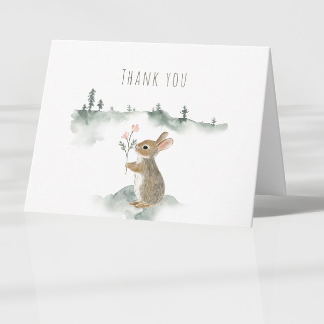 Tarjeta De Agradecimiento Ducha de Bebé Acuarela Conejo Bosque Rústico (Subido por el creador)