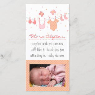 Tarjeta De Agradecimiento Ducha de bebé Agradecimiento: Ropa de bebé en tend