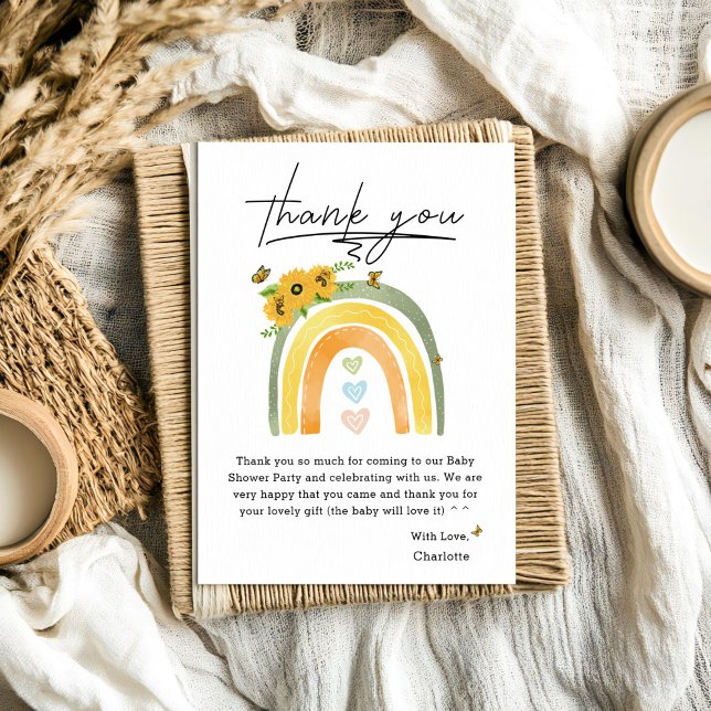 Tarjeta De Agradecimiento Ducha de Bebé Arcoíris Boho con Girasoles  (Subido por el creador)