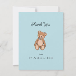 Tarjeta De Agradecimiento Ducha de bebé azul oso de peluche clásico