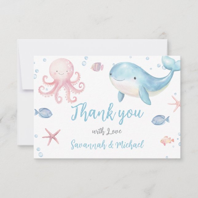 Tarjeta De Agradecimiento Ducha de Bebé Bajo el Mar (Anverso)
