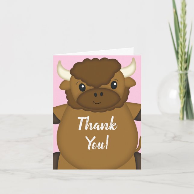 Tarjeta De Agradecimiento Ducha de Bebé Bisonte Búfalo Rosa (Anverso)