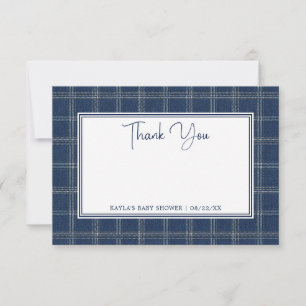 Tarjeta De Agradecimiento Ducha de Bebé Blue Jean Preppy a Cuadros