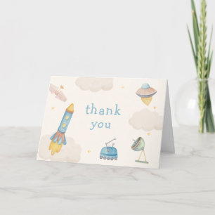 Tarjeta De Agradecimiento Ducha de Bebé Boho Outer Space Nave Espacial Cohet