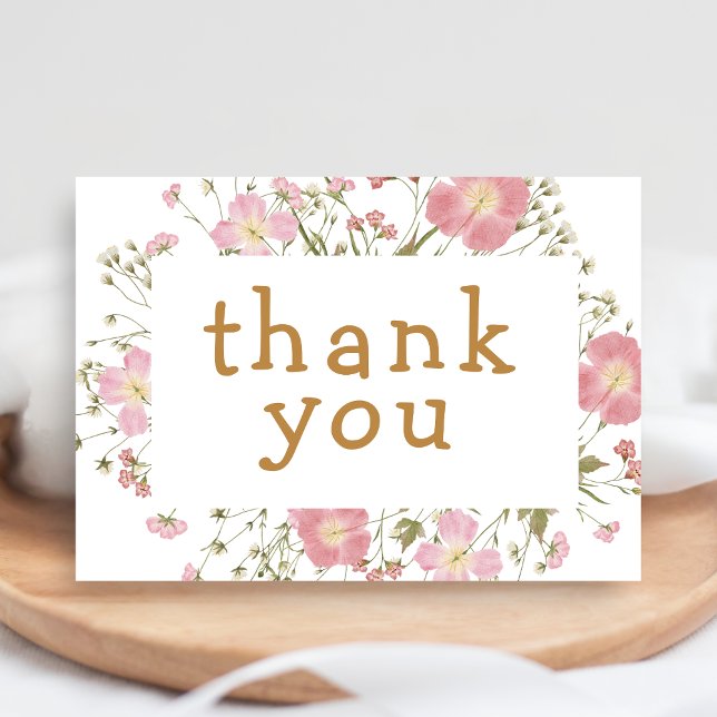 Tarjeta De Agradecimiento Ducha De Bebé Boho Pequeña Flor Silvestre (Little Wildflower Baby Shower Thank You Card)