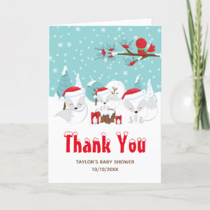 Tarjeta De Agradecimiento Ducha de Bebé Bosque de Navidad Zorros Árticos