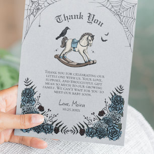 Tarjeta De Agradecimiento Ducha de Bebé Caballo de Balanza Gris Gótico Vinta