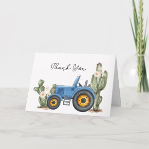 Tarjeta De Agradecimiento Ducha de bebé Cactus Desierto Tractor Azul