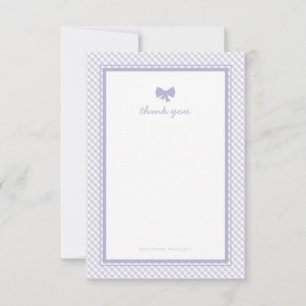 Tarjeta De Agradecimiento Ducha de bebé con arco púrpura de Gingham