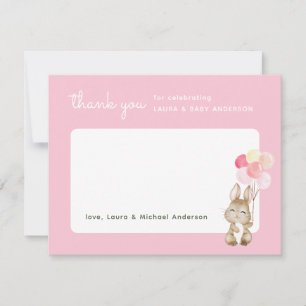 Tarjeta De Agradecimiento Ducha de bebé con conejito y globos rosados