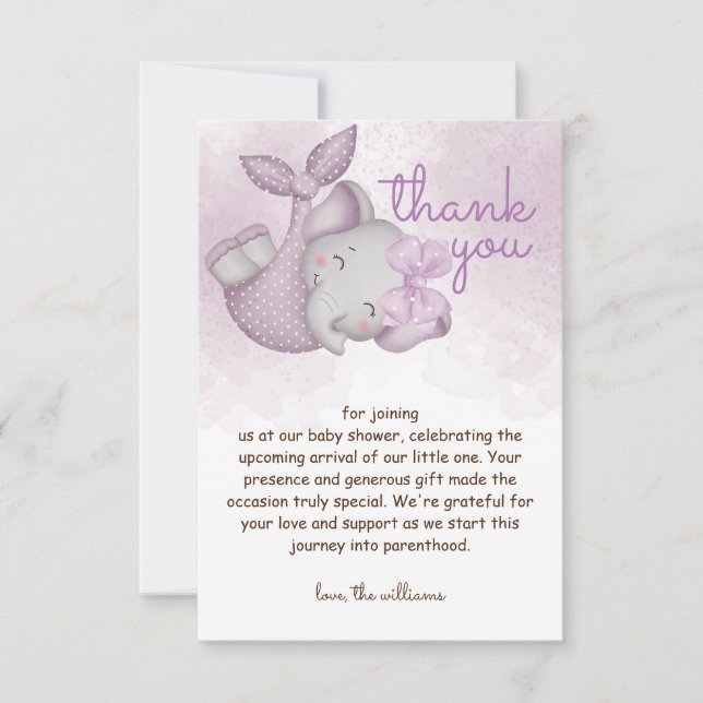 Tarjeta De Agradecimiento Ducha de bebe con elefante de Safari (Anverso)