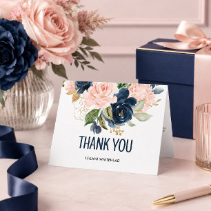 Tarjeta De Agradecimiento Ducha de bebé con flores acuarelas rosadas y azule