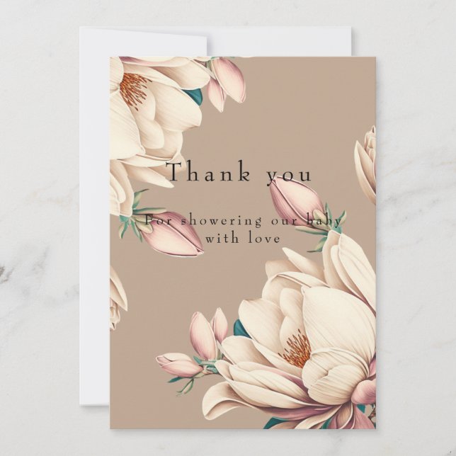 Tarjeta De Agradecimiento Ducha de bebé con flores de magnolia (Anverso)