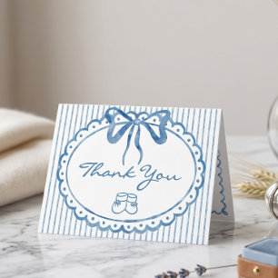 Tarjeta De Agradecimiento Ducha de Bebé con Lazo de Acuarela Azul Caprichosa