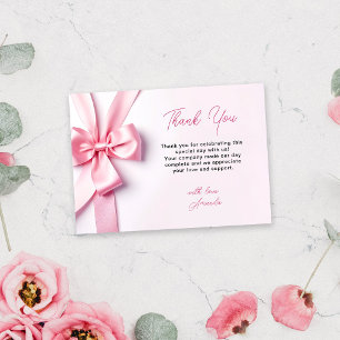 Tarjeta De Agradecimiento Ducha de bebé con lazo de cinta rosa