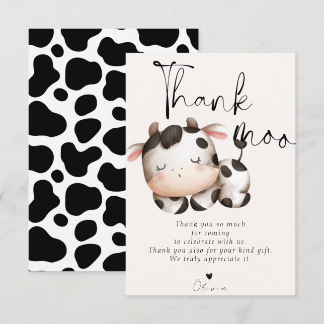 Tarjeta De Agradecimiento Ducha de bebé con tema de vaca (Anverso / Reverso)