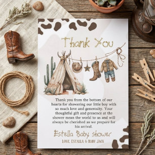 Tarjeta De Agradecimiento Ducha de bebé con vaquero rústico howdy Western ac