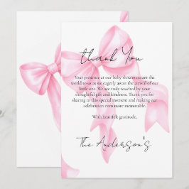 Tarjeta De Agradecimiento Ducha de Bebé Coquette con Lazo Rosa