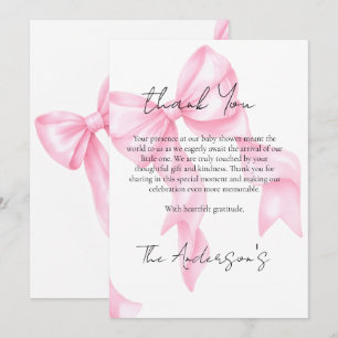 Tarjeta De Agradecimiento Ducha de Bebé Coquette con Lazo Rosa 