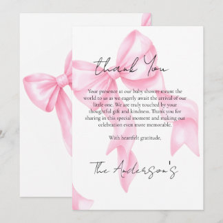 Tarjeta De Agradecimiento Ducha de Bebé Coquette con Lazo Rosa