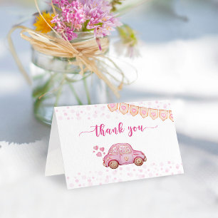 Tarjeta De Agradecimiento Ducha de bebé Corazón de Carro Rosa de San Valentí
