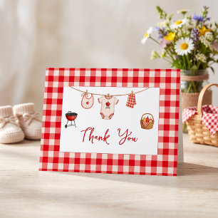 Tarjeta De Agradecimiento Ducha de bebé de barbacoa Gingham rojo rústico