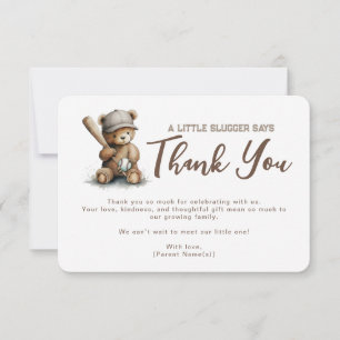 Tarjeta De Agradecimiento Ducha de Bebé de Béisbol de Oso de Peluche Neutro 