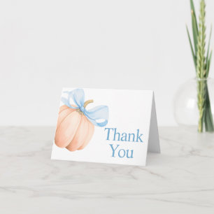 Tarjeta De Agradecimiento Ducha de bebé de calabaza con lazo azul