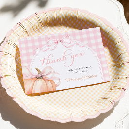 Tarjeta De Agradecimiento Ducha de bebé de calabaza coqueta con lazo rosa