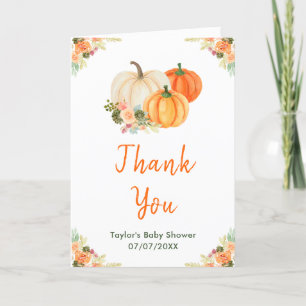 Tarjeta De Agradecimiento Ducha de bebé de calabazas naranjas y verdes