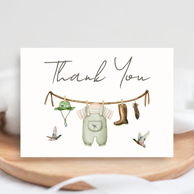 Tarjeta De Agradecimiento Ducha de Bebé de Caza de Patos (Little Hunter Duck Baby Shower Thank you Card)