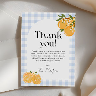 Tarjeta De Agradecimiento Ducha de bebé de cítrico con gingham naranja