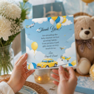 Tarjeta De Agradecimiento Ducha de Bebé de Coche y Avión Gracias