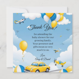 Tarjeta De Agradecimiento Ducha de Bebé de Coche y Avión Gracias