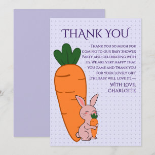 Tarjeta De Agradecimiento Ducha de bebé de conejito lindo y zanahoria