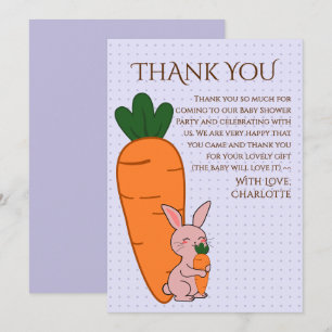 Tarjeta De Agradecimiento Ducha de bebé de conejito lindo y zanahoria