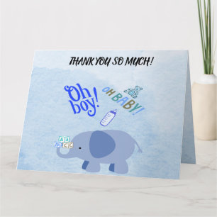 Tarjeta De Agradecimiento Ducha de bebé de elefante azul juguetón y oso de p