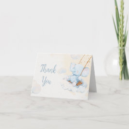Tarjeta De Agradecimiento Ducha de Bebé de Elefante con Acuarela Azul