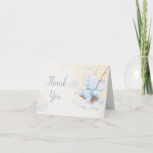 Tarjeta De Agradecimiento Ducha de Bebé de Elefante con Acuarela Azul