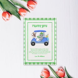 Tarjeta De Agradecimiento Ducha de bebé de elefante y mono golf para niño