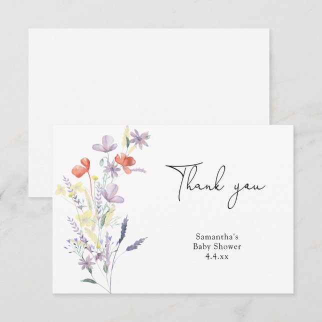 Tarjeta De Agradecimiento Ducha de bebé de flores silvestres (Anverso / Reverso)