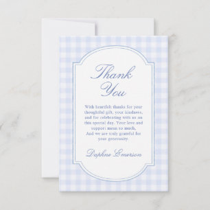 Tarjeta De Agradecimiento Ducha de bebé de gingham azul