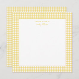 Tarjeta De Agradecimiento Ducha de bebé de gingham blanca y amarilla
