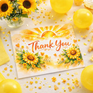 Tarjeta De Agradecimiento Ducha de bebé de girasoles en acuarela