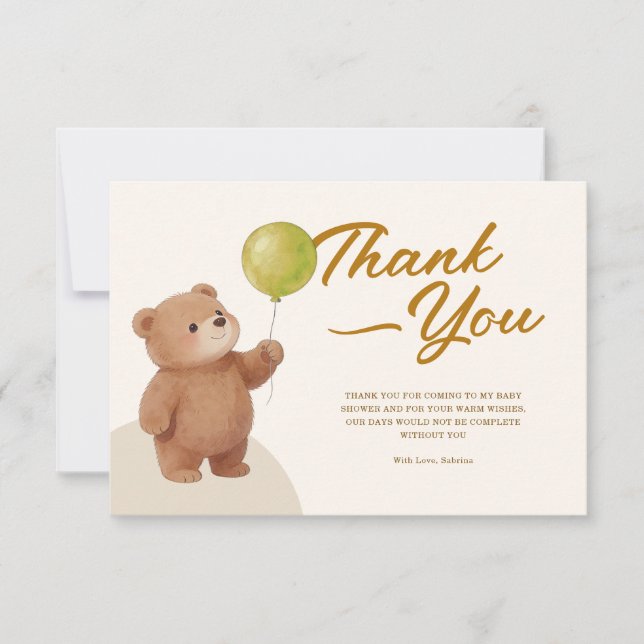Tarjeta De Agradecimiento Ducha de bebé de globos de osito de peluche (Anverso)