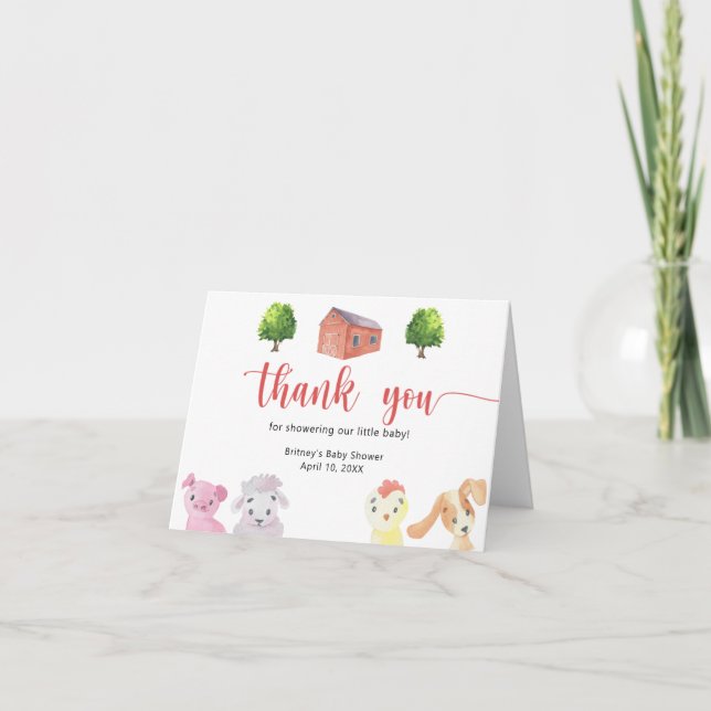 Tarjeta De Agradecimiento Ducha de bebé de granja - gracias (Anverso)